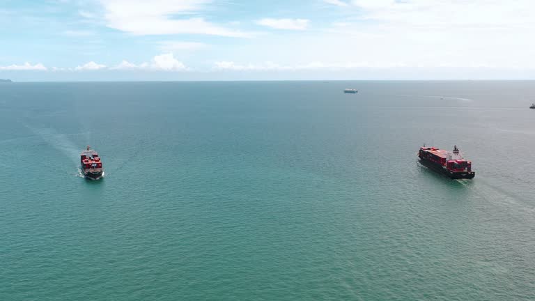 Aerial view Large container ship for transporting goods Exchange at Pier