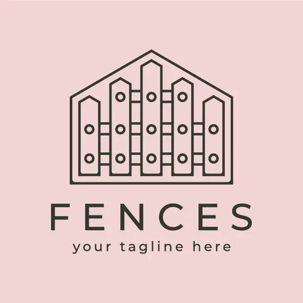 Vector illustration of fence house line art logo vector symbol illustration design