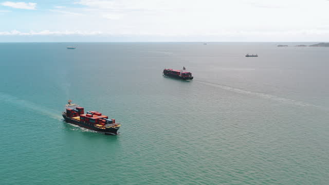 Aerial view Large container ship for transporting goods Exchange at Pier