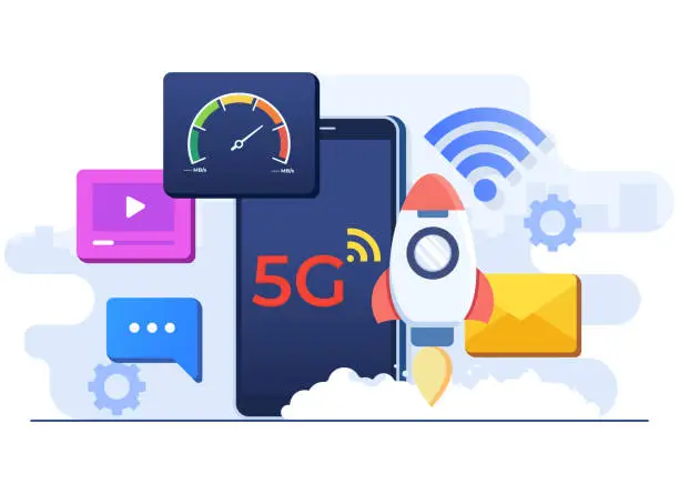 Vector illustration of 5G signal technology concept flat illustration vector template, High speed internet, Mobile telecommunication system