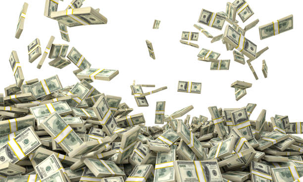 istock bundles of dollars fall and form a pile 3d render detail. isolated 1892200159