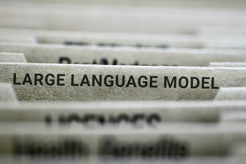 Large language model LLM conpcept label on file folder tab