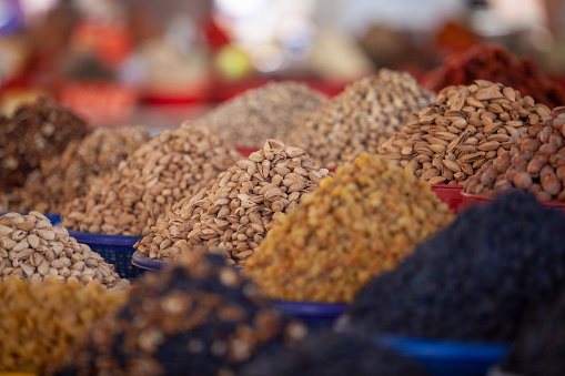 all dry nuts in the display in market