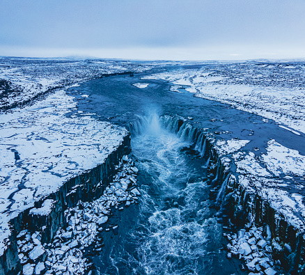 Selfoss waterfall in icy Iceland