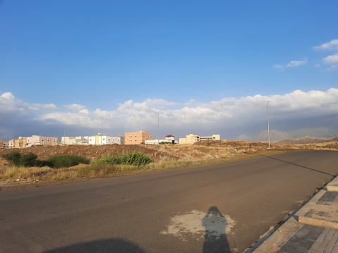 Streets and buildings of the city of Al Hajra in the Al Baha region, southern Saudi Arabia, in the afternoon