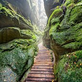 Teplicke Skaly rocks cathedral walls, Czech Republic
A rock town in the Czechia, an educational trail through the sandstone labyrinth.
During sunny and cloudy autumn day.