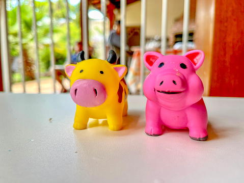 Rubber cow and pig child toys