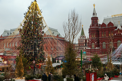 Moscow, Russia – December 27, 2023: Red Square with Christmas tree in Moscow, Russia