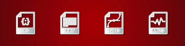 Vector illustration of Set JS file document, TXT, SVG and MP3 icon. Vector