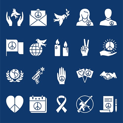 Peace and pacifism glyph icon set. Dove of peace, disarmament, no war symbols. Vector illustration.