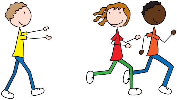 ilustrações, clipart, desenhos animados e ícones de happy crianças - child running playing tag