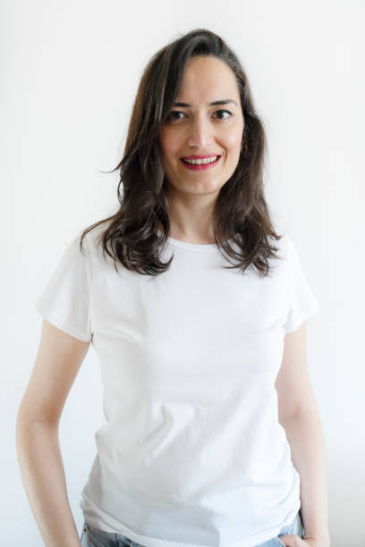Smiling woman in white t-shirt, portrait