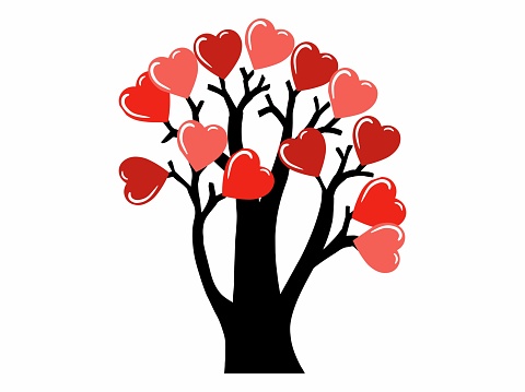 Love Tree Background for Valentines. Red Heart Tree Valentines Background. Valentine Day Tree Background Illustration. Love Tree Valentines Day Illustration. Valentines Day Red Heart Tree