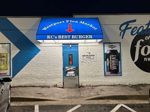 Kansas City, Missouri - December 28, 2023: Westport Flea Market - Home of Kansas City's Best Burger