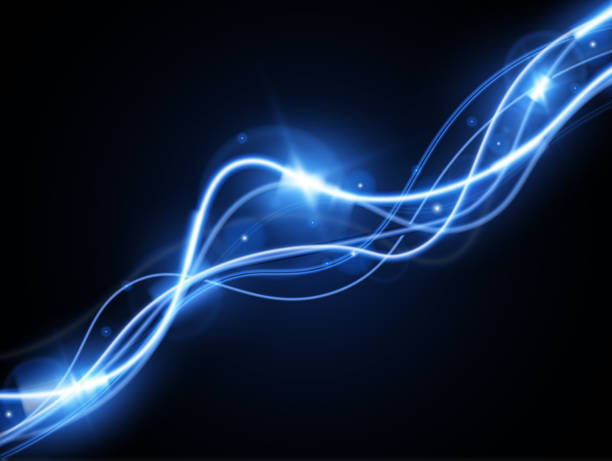 ilustraciones, imágenes clip art, dibujos animados e iconos de stock de vector de onda de rastro azul claro. líneas curvas suaves y brillantes. onda láser, efecto de luz brillante, rastro azul. - paper lantern flash