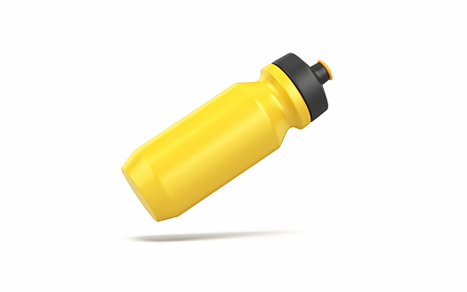 3d Render Realistic Yellow Black Sports Water Bottle, Can be used for fitness, sport, exercise, yoga, health concept, Object + Shadow Clipping Path