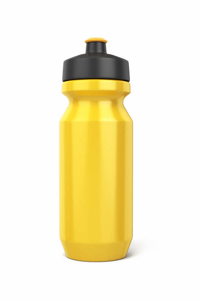 Metal water bottle in green forest