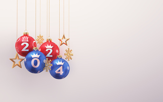 3d Render Multi Colored Christmas Balls Decorations 2024 New Year concept (Depth Of Field)