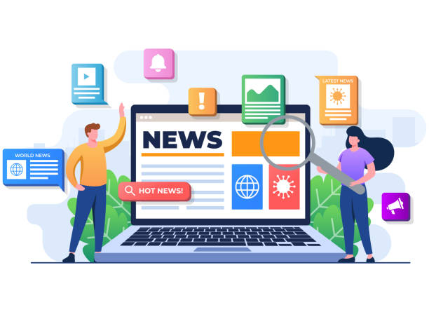 istock People characters browse online mass media feed on laptop screen, People read news articles, Online newspaper, News web page, Internet newsletter mobile application 1892573733