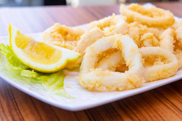 Breaded squid rings fried
