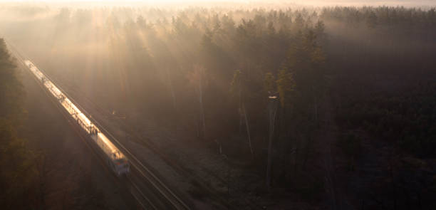 istock Dawn's Railroad Symphony: Drone View of a Forest Train 1892576334
