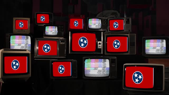 Flags of Tennessee and Vintage Televisions. 4K Resolution.