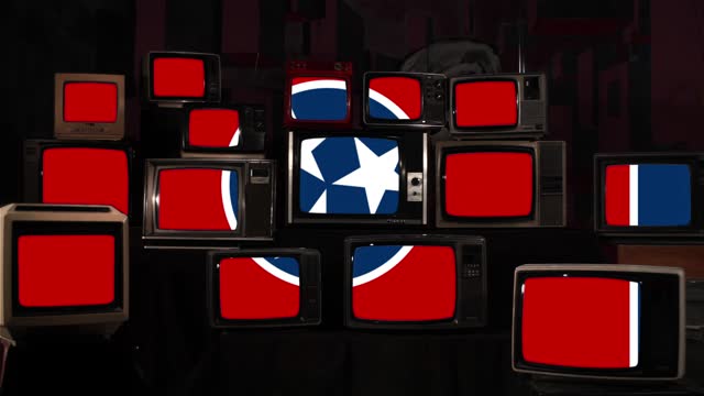 Flag of Tennessee and Vintage Televisions. 4K Resolution.
