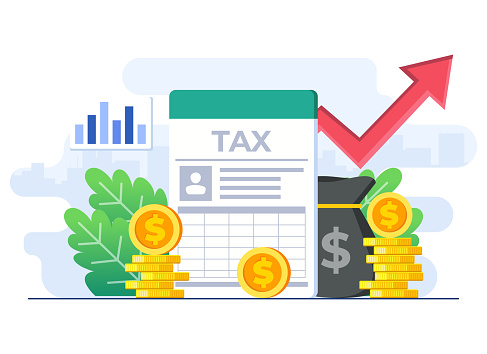 Flat-style vector illustration of Online tax bill, Checking expensive utility bills, Personal financial management, Business and economy concept for website banner, online advertisement, marketing material, business presentation, poster, landing page, and infographic