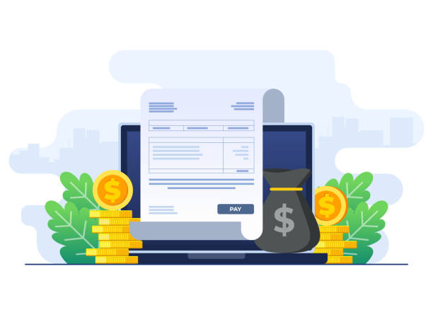 Payroll online payment flat illustration vector template, Invoice sheet, Calculate salary, Budget concept, Paycheck, wage payment Flat-style vector illustration of Payroll online payment, Invoice sheet, Calculate salary, Budget concept, Paycheck, wage payment concept for website banner, online advertisement, marketing material, business presentation, poster, landing page, and infographic financial statement stock illustrations