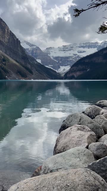 Large river rock on water's edge at Lake Louise, Canada