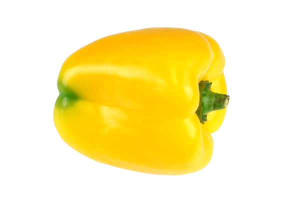 single yellow bell pepper isolated on white background