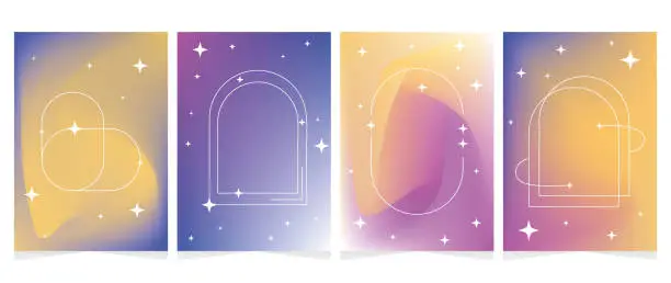 Vector illustration of Set of vector gradients. Posters with frames and stars. Suitable for flyers, covers, wallpapers, screensavers, branding and other projects.