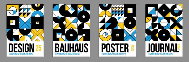 Vector illustration of Abstract geometric posters and covers set, vector background pattern magazine or catalog templates, technic style geometric shapes composition.
