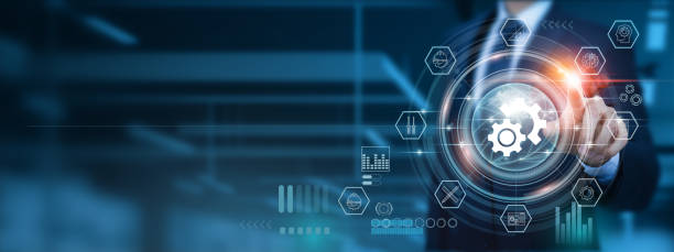 istock Engineering Excellence, Businessman pointing icon with Integration and Fusion of Technology, and Strategies for Sustainable Development in the Modern Technological Landscape of the Global Network. 1892805715