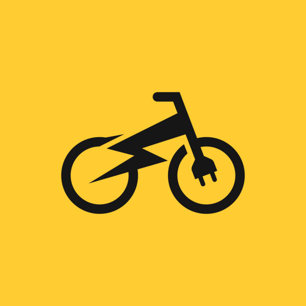 illustrazioni stock, clip art, cartoni animati e icone di tendenza di simbolo dell'icona della bici elettrica modello di simbolo di design vettore di stile piatto - bicicletta elettrica
