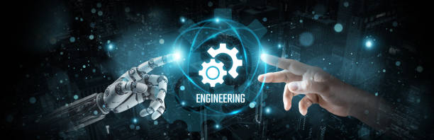 istock Engineering, where precision meets creativity, Hands of robot and human touch on the cutting-edge engineering network, Brain data processed in the digital realm, innovation for tomorrow's advancements 1892819277