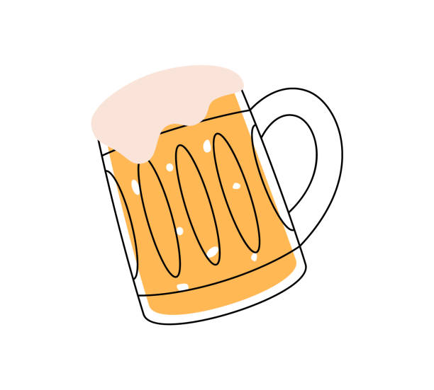 Beer mug. Beer pub product. Brewing process, brewery factory production element. Vector illustration Beer mug. Beer pub product. Brewing process, brewery factory production element. Vector illustration. Isolated on white background. background of a cheers beer mugs stock illustrations