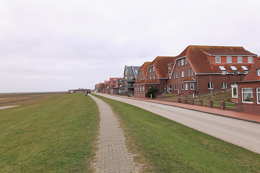 März 03, 2023 Juist: View of the village of Juist on the North Sea island of the same name