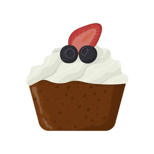 Vector illustration of cream cupcake with blueberries and strawberries