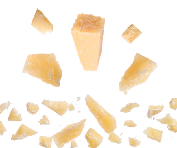 istock Tasty parmesan cheese in air on white background 1892969904