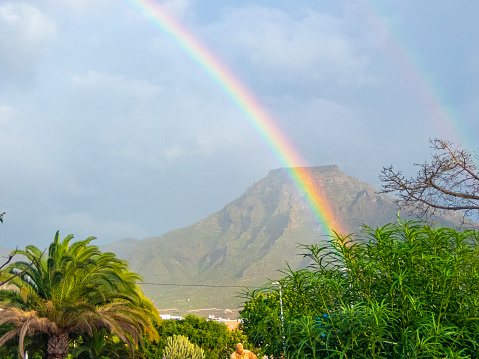 Roque de Ichasagua and Rainbow in Tenerife.