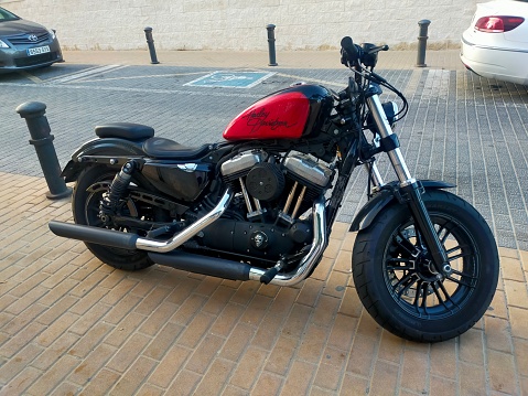 July 7, 2023, Alicante (Spain). Custom Harley Davidson Sportster 1200, is one of the best-selling models by the American brand