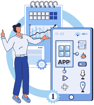 Application testing metaphor. Vector illustration. Software testing, sweep that keeps software environment clefrom bugs Application testing, softwares final exam before its deemed fit for use