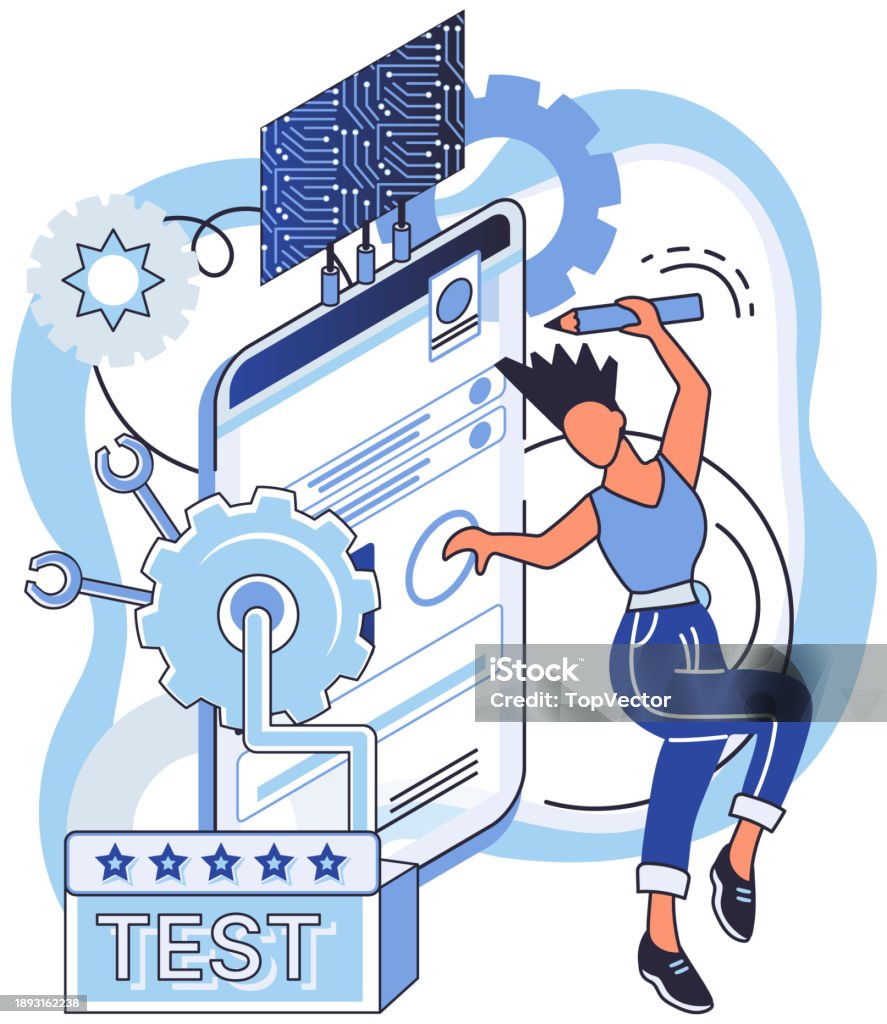Application Testing Images Free Application Testing Metaphor Vector Software Testing Inspection Officer ...