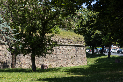 View of Pontecorvo Bastion walls; one of sixteenth century city walls; Padua, Veneto, Italy