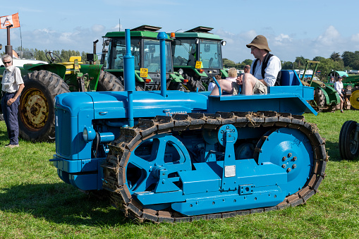 Drayton.Somerset.United kingdom.August 19th 2023.A restored Fordson Major on tracks is on show at a Yesterdays Farming event