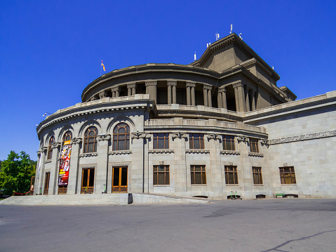 Yerevan, Armenia - August 24, 2023: View of the Armenian National Opera and Ballet Theatre.