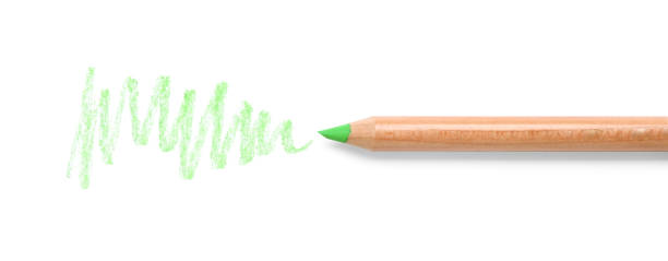 istock Light green pastel pencil and scribble isolated on white, top view. Drawing supply 1893244317