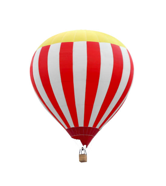istock Bright hot-air balloon with wicker basket on white background 1893247051