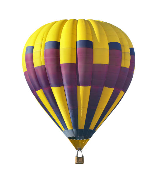 istock Bright hot-air balloon with wicker basket on white background 1893247573
